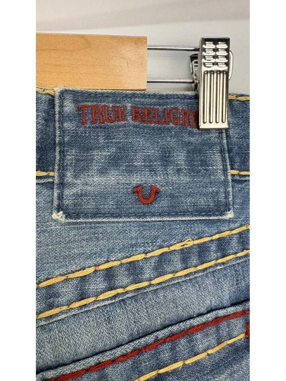 True Religion Men's US Size 32 Ricky Distressed Denim Blue Jeans